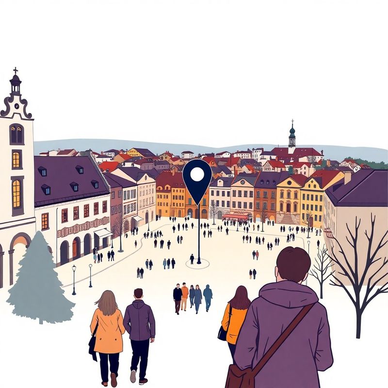Stylizovaná mapa Zlína s indigovým pinem na Náměstí Míru